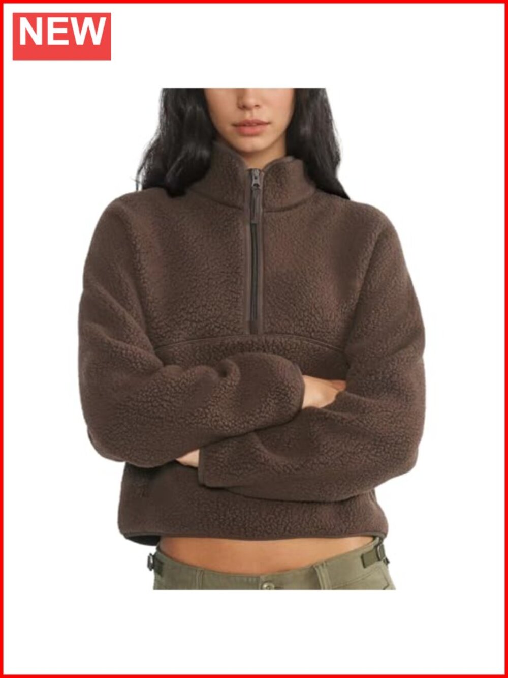 Womens Quarter Zip Sherpa Fleece Sweatshirt Pullover Warm Jacket